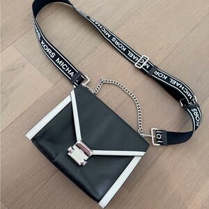 Michael Kors Black and White Crossbody Bag with Chain Detail